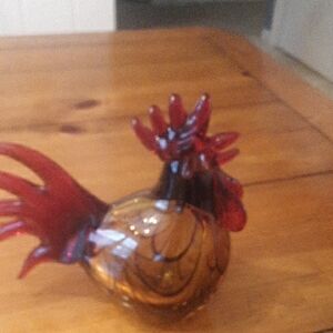 Glass Rooster Figurine in Red and Amber